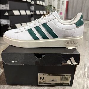 Adidas Men's White and Dark Green Sneakers